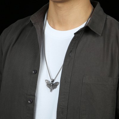 Men's Skull Moth Titanium Hip Hop Necklace