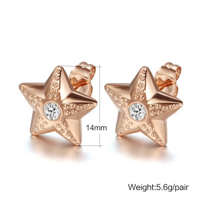 Star Round Cut White Sapphire Rose Gold 925 Sterling Silver Earrings