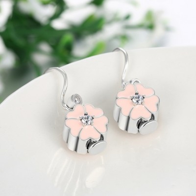 Round Cut White Sapphire Pink S925 Silver Earrings