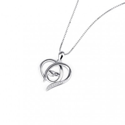 Hand in Hand 925 Sterling Silver Zircon Heart Necklace
