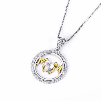 Gift for Mom 925 Sterling Silver Gold Heart Zircon Necklace