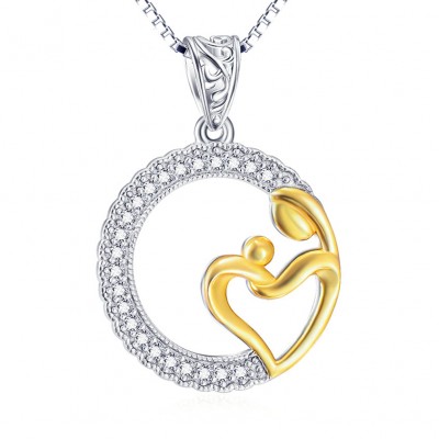 Maternal Love 925 Sterling Silver Gold Zircon Necklace