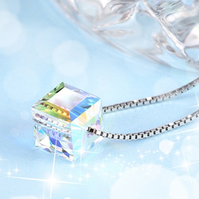 Swarovski Cube Crystal 925 Sterling Silver Necklace