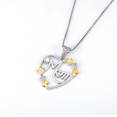 Gift for Mom 925 Sterling Silver Gold Heart Zircon Necklace