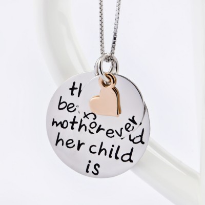 Mother Child Heart 925 Sterling Silver Rose Gold Necklace