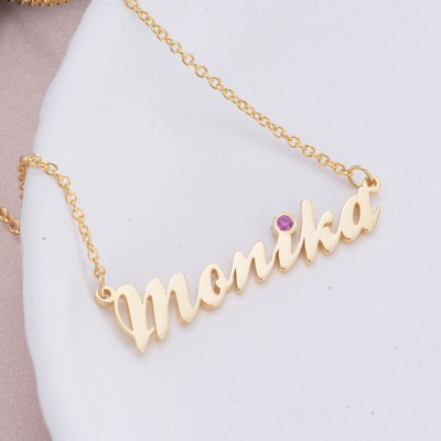 925 Sterling Silver Gold Personalized Birthstone Name Necklace