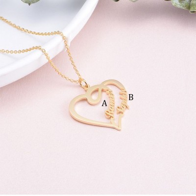 925 Sterling Silver Gold Overlapping Heart Two Name Necklace