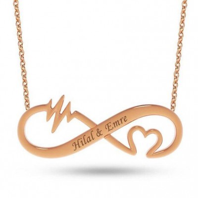 925 Sterling Silver Rose Gold Infinity Love Engraved Necklace