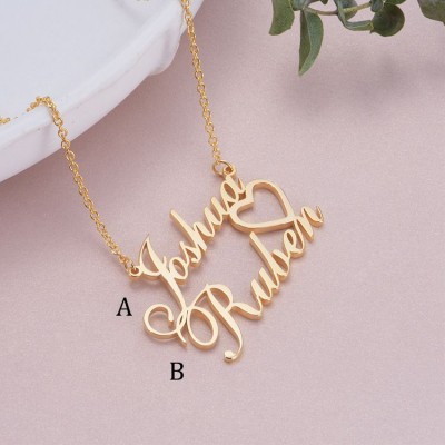925 Sterling Silver Gold Overlapping Two Name Necklace