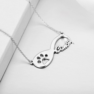 925 Sterling Silver Infinity Love Paw Engraved Necklace