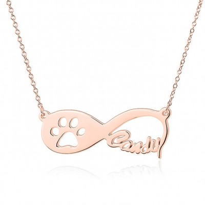 925 Sterling Silver Rose Gold Infinity Love Paw Engraved Necklace
