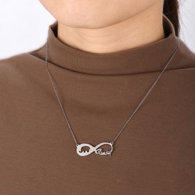 925 Sterling Silver Infinity Love Elephant Engraved Necklace