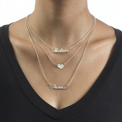 925 Sterling Silver Three Layers Personalized Heart Name Necklace
