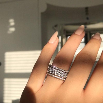 Luxury Wide Pave Design Women's Sterling Silver Wedding Band