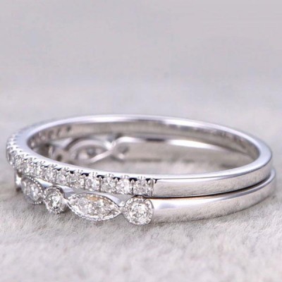 Sterling Silver Art Deco Half Eternity Stackable Wedding Band
