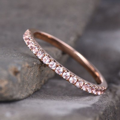 Half Eternity Rose Gold Peachy Pink Stone Women's Sterling Silver Wedding Band