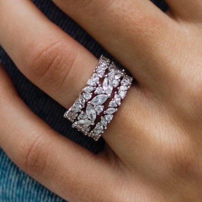 Stunning 3PC Sterling Silver Wedding Band