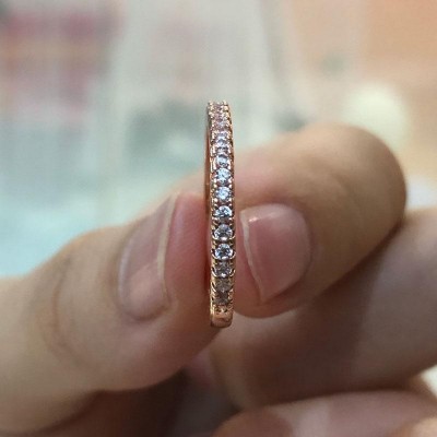 Classic Rose Gold Half Eternity Thin Women's Sterling Silver Wedding Band