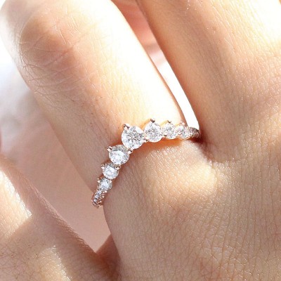Rose Gold Chic Thin V Shaped Stacking Sterling Silver Wedding Band