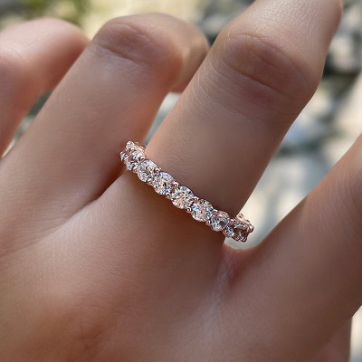 Elegant Rose Gold Round Cut Women's Stackable Sterling Silver Wedding Band