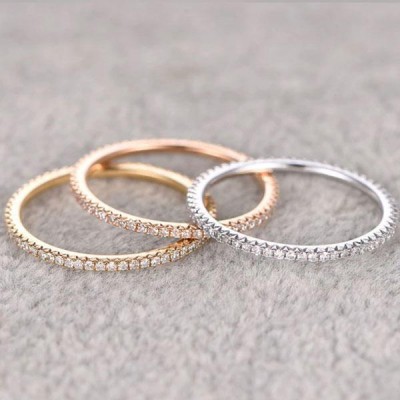2 Tone Full Eternity 3PC Stackable Sterling Silver Wedding Band