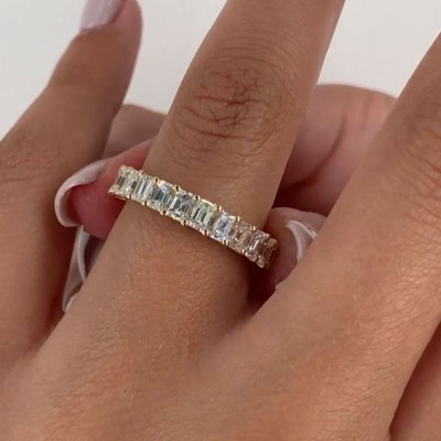Yellow Gold Emerald Cut Sterling Silver Wedding Band