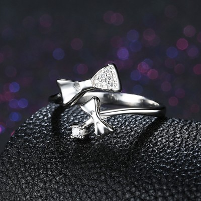Round Cut White Sapphire Bowknot S925 Silver Promise Rings