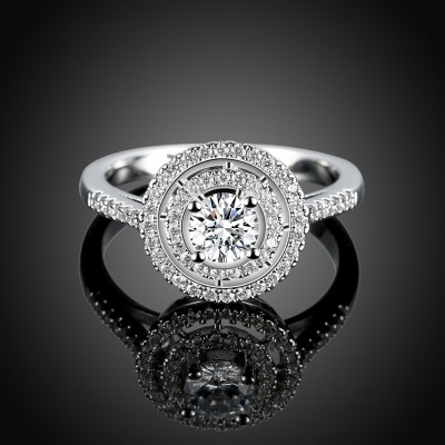 Round Cut Halo White Sapphire S925 Silver Engagement Rings