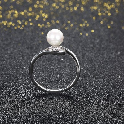 Round Cut White Sapphire Pearl S925 Silver Promise Rings
