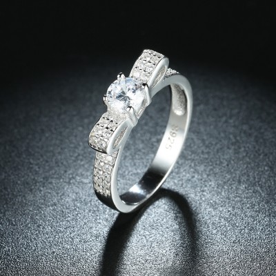 Round Cut White Sapphire Bowknot S925 Silver Promise Rings
