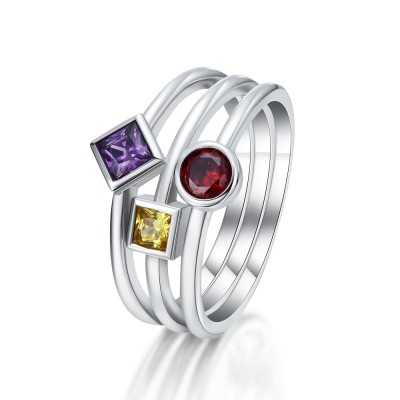Multicolor Princess Cut Gemstone Sterling Silver Cocktail Ring