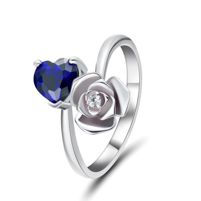 Heart Cut Blue Sapphire 925 Sterling Silver Promise Rings For Her