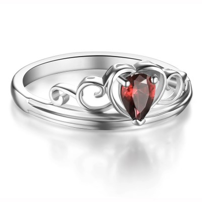 Crown Ruby Heart Style 925 Sterling Silver Women's Ring