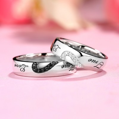 True Love White and Black Sapphire s925 Silver Couple Rings