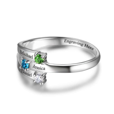 Round Cut 925 Sterling Silver Engraved Personalized Birthstone Ring