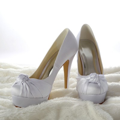 Women's Gorgeous Satin Stiletto Heel Pumps With Ruched White Wedding Shoes