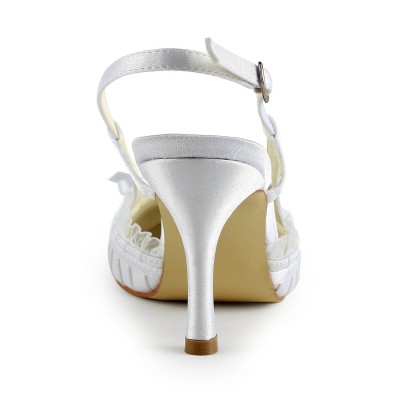 Women's Pretty Satin Stiletto Heel Sandals Closed Toe With Buckle White Wedding Shoes