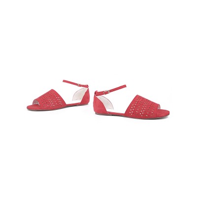 Women's Flock Flat Heel Peep Toe With Hot Drilling Red Sandals Shoes