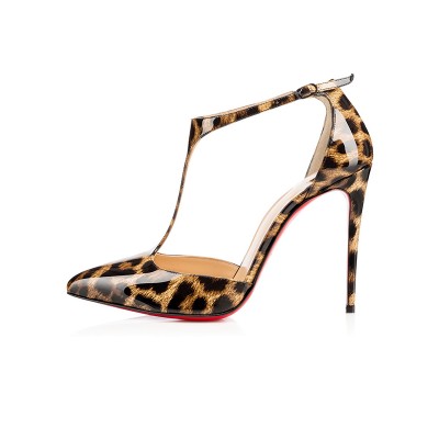 Women's Leopard Print Patent Leather Stiletto Heel Sandals Shoes