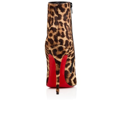 Women's Leopard Print Horsehair Stiletto Heel Ankle Boots