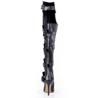Women's Cattlehide Leather Stiletto Heel With Buckle Knee High Black Boots
