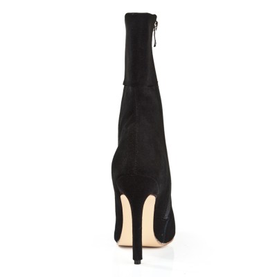 Women's Suede Stiletto Heel Closed Toe With Zipper Mid-Calf Black Boots