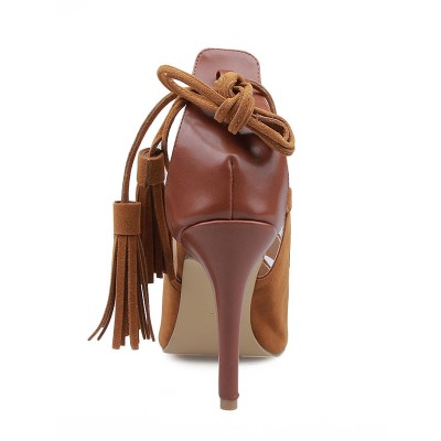 Women's Suede Stiletto Heel Peep Toe With Lace-up Sandals Shoes