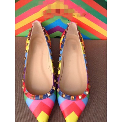 Women's Colorful Flat Heel Sheepskin Closed Toe With Rivet Flat Shoes