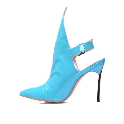 Women's Patent Leather Closed Toe Stiletto Heel With Buckle Booties/Ankle Blue Boots