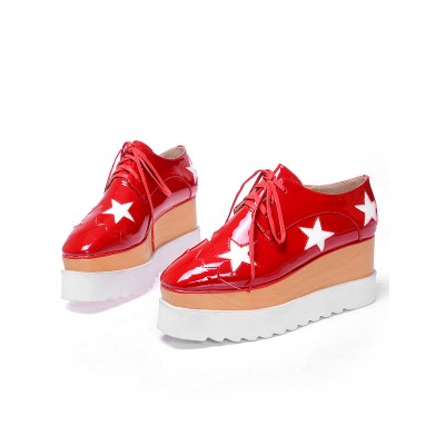 Women's Patent Leather Platform Closed Toe Fashion Sneakers Red Fashion Sneakers
