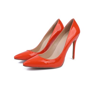 Women's Orange Patent Leather Closed Toe Stiletto Heel High Heels