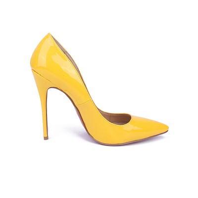 Women's Yellow Closed Toe Stiletto Heel Patent Leather High Heels