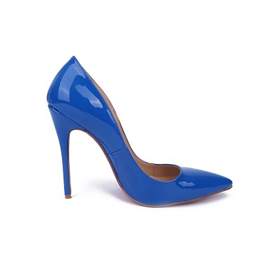 Women's Royal Blue Closed Toe Stiletto Heel Patent Leather High Heels