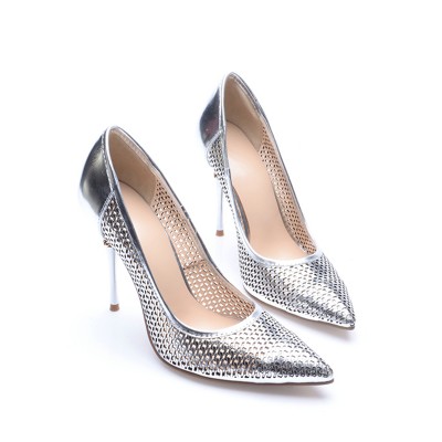 Women's Silver Patent Leather Closed Toe Stiletto Heel High Heels